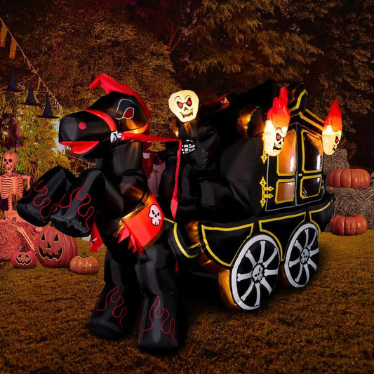 10 Ft Halloween Inflatables Outdoor Decorations，Halloween Inflatable Carriage with Build-In Leds Halloween Blow up for Yard, Halloween Party Decoration Halloween Decor outside Tiktokshopbacktoschool